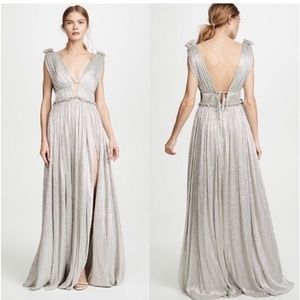 Jonathan Simkhai plisse grecian goddess plunge neck metallic dress. Size small.